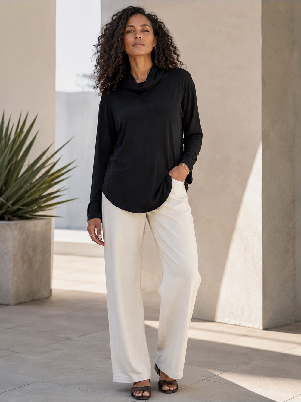 Ruti Black Modal Cowl Neck Tunic Top Size L